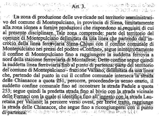 Estratto del disciplinare del Vino Nobile di Montepulciano