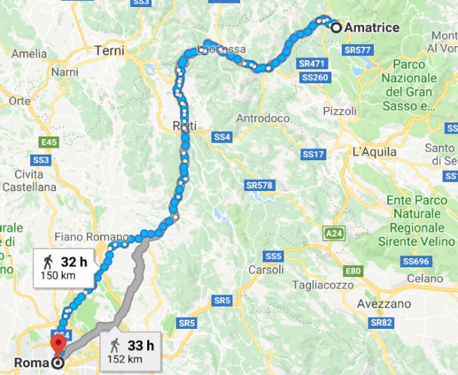 Percorso da Amatrice a Roma Percorso a piedi da Amatrice a Roma